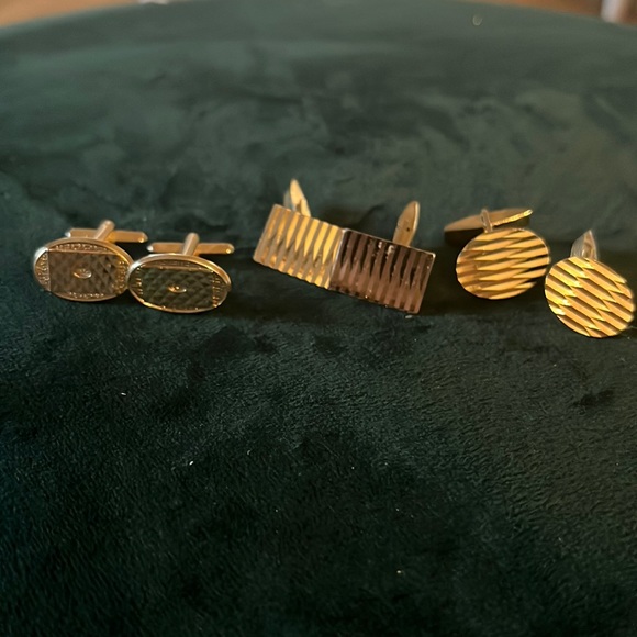 Gold cuff links bundle (2 oval and rectangular) - Picture 1 of 4